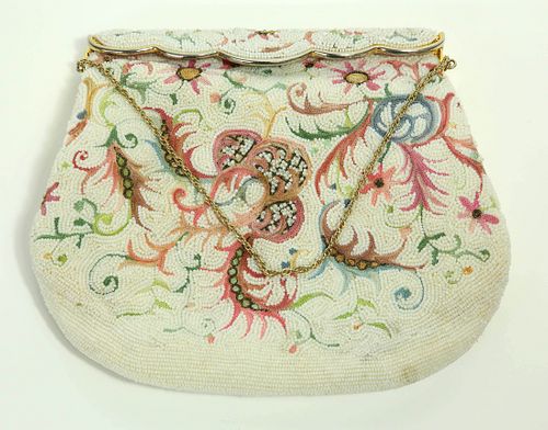 Vintage Seed Pearl and Chain Stitched Purse