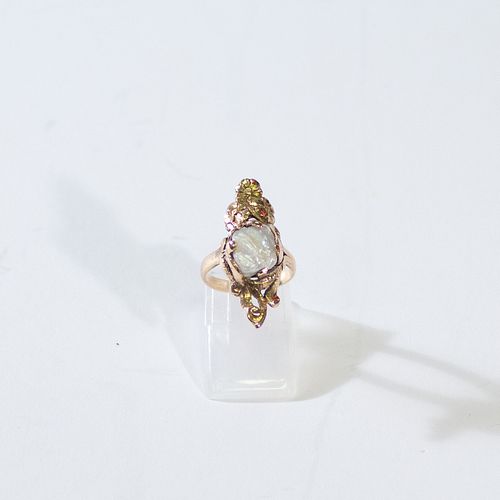 Vintage 14K Gold~ Fresh Water Baroque Pearl~ Art Nouveau Ring~ Sz. 3.75