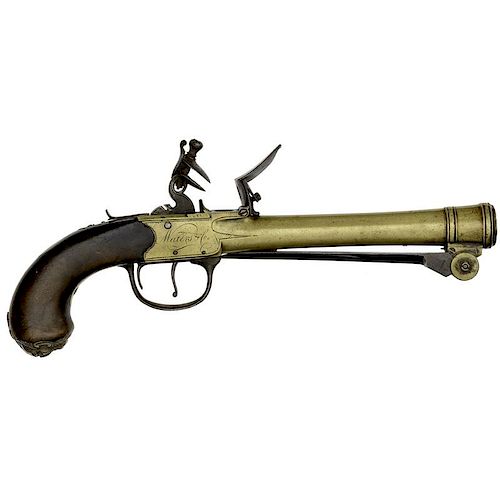 Brass Barrel Queen Ann Blunderbuss Pistol with Folding Bayonet by Waters