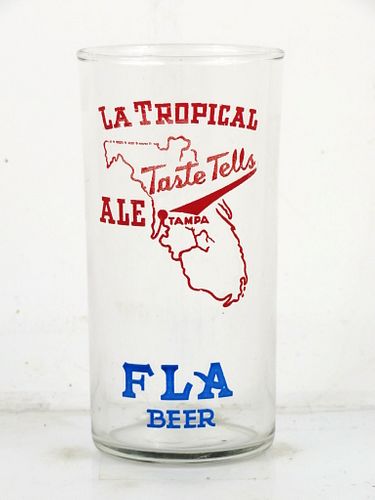 1935 La Tropical Ale/FLA Beer 4½ inch ACL Drinking Glass Tampa, Florida