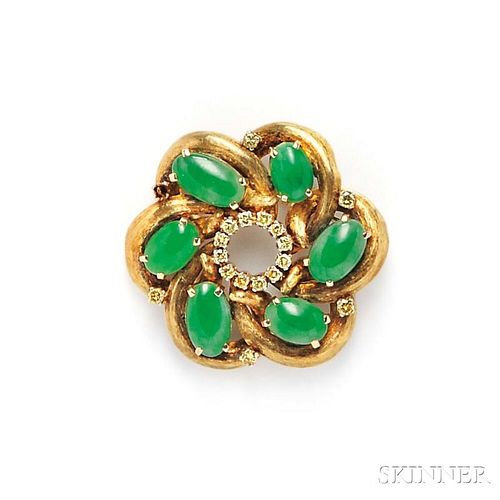 18kt Gold, Jadeite, and Colored Diamond Pendant/Brooch