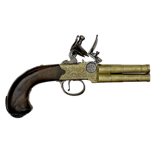 Queen Anne Brass Frame Four Shot Tap-Action Pistol By Perry