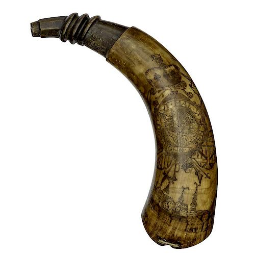Engraved Powder Horn in the Manner of the Pointed Tree Carver