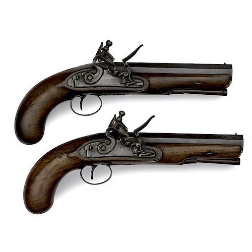 Pair of Flintlock Traveling Pistols Marked Constable - Philadelphia