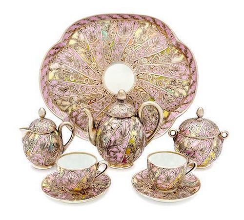 * A Martial Redon Limoges Silver Overlay Porcelain Tete a Tete Width of tray 11 1/4 inches.