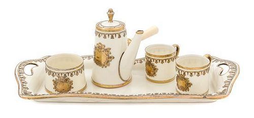 * A Group of Diminutive Silver Overlay Porcelain Tea Articles Length of tray 13 inches.
