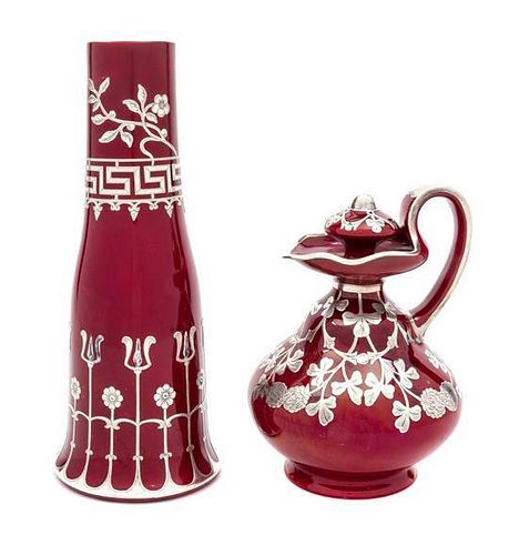 * Two Royal Doulton Flambe Silver Overlay Articles Height of first 10 7/8 inches.