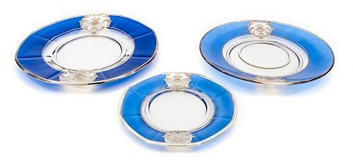 * Three Silver Overlay Glass Plates Diameter of largest 10 5/8 inches.