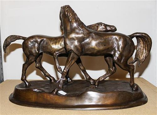 A Bronze Animalier Figural Group Width 25 inches.