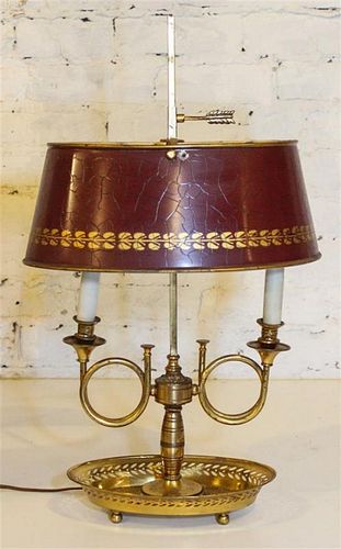 A Gilt Metal Bouillotte Lamp Height 24 inches.