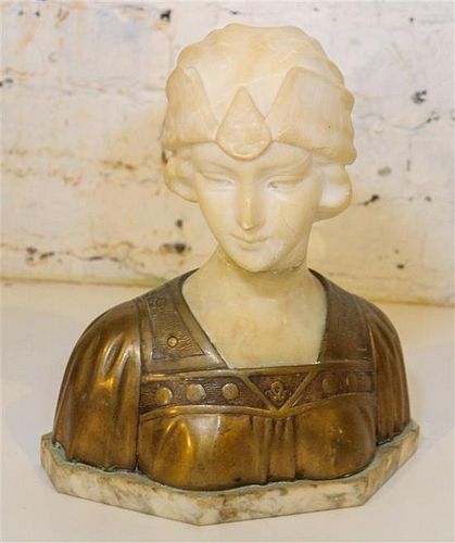 * A Continental Marble and Bronze Bust, Morin. Height overall 12 inches.