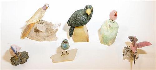 * A Group of Six Carved Stone Birds. Height of tallest overall 5 inches.