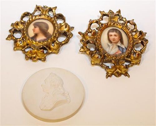 * Three Continental Porcelain Plaques. Height of tallest overall 6 1/2 inches.