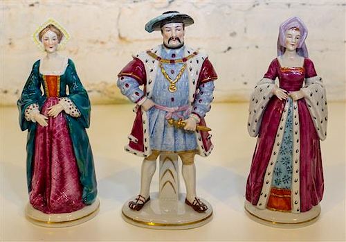 * Three Capodimonte Porcelain Figures. Height 8 1/4 inches.