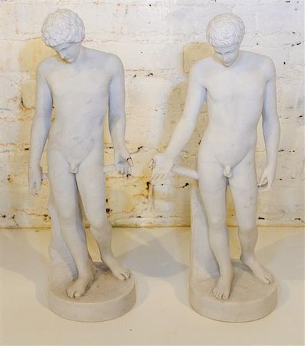 * Two Marble Neoclassical Figures. Height 19 1/4 inches.