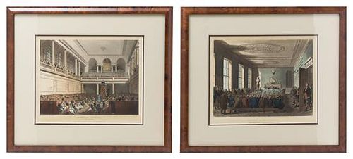 Two English Aquatints Height of image 7 5/8 x width 10 1/8 inches.