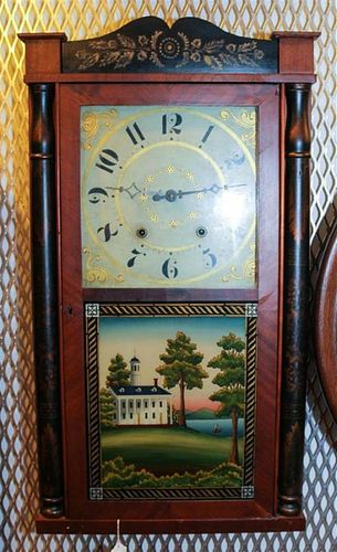 An American Federal Style Reverse Painted Clock Height 31 inches.