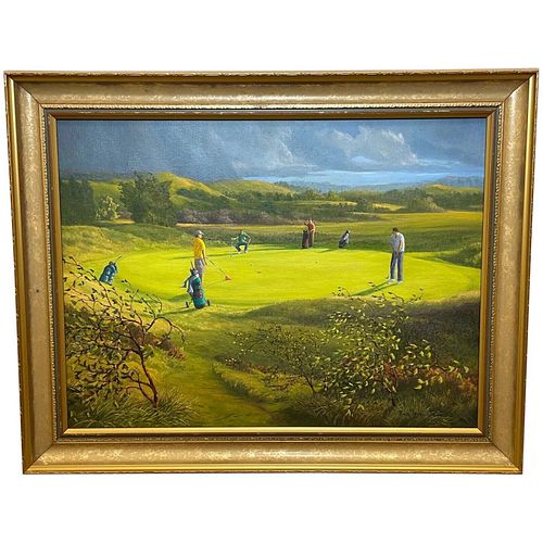 AT THE 9TH GREEN ROYAL BIRKDALE OIL PAINTING