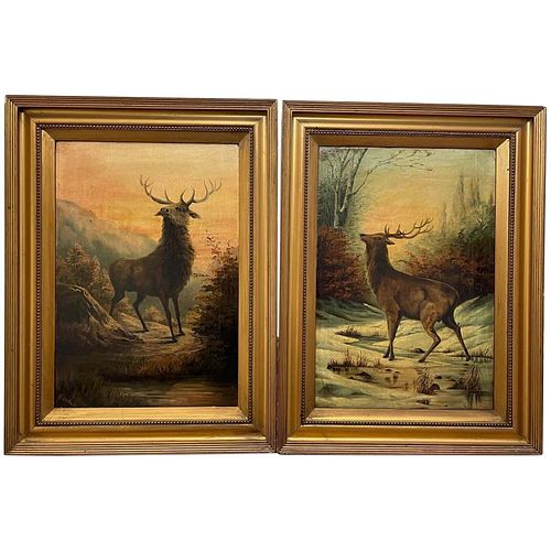 DEER STAGS IN SCOTTISH HIGHLANDS OIL PAINTING