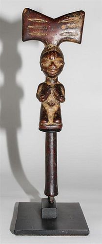 * A Yoruba Wood Shango Finial. Height 12 1/4 inches.