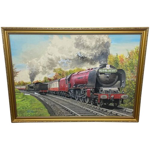 ROYAL SCOT CITY OF LANCASTER TRAIN ENGINE OIL PAINTING