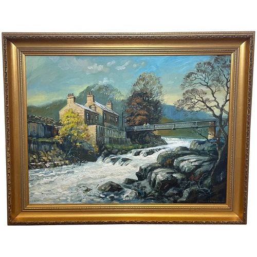 LINTON FALLS WHARFEDALE YORKSHIRE OIL PAINTING