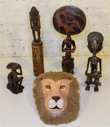 A Group of Four Carved Wood Figures Height of tallest 24 inches (overall).