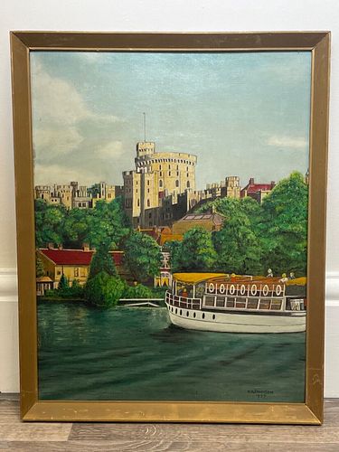 WINDSOR CASTLE FROM THE THAMES OIL PAINTING