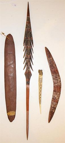 A Group of Aboriginal Articles Length of longest 39 1/2 inches.