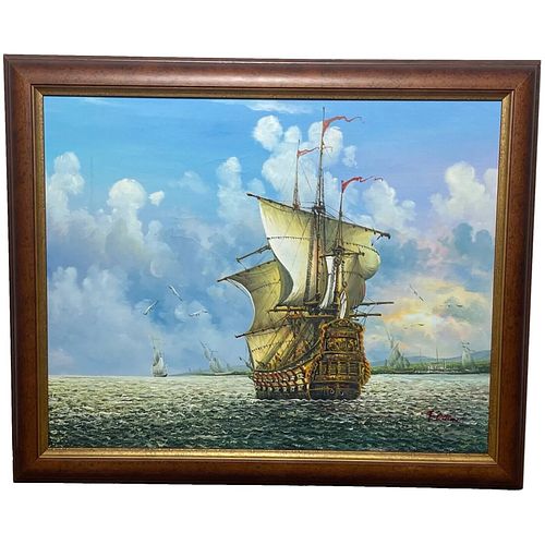 SPANISH SHIP CAPE COD OIL PAINTING