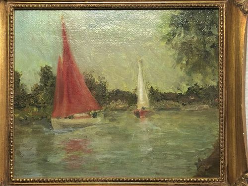 RACING BOATS ON THE THAMES OIL PAINTING