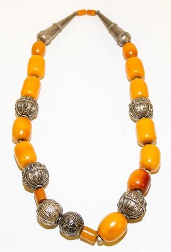 A Yemeni Silver Beaded Necklace Length of chain 10 1/2 inches.
