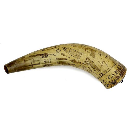 Folky Engraved Powder Horn Dated 1818