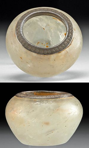 Romano-Egyptian Quartz Crystal Jar w/ Silver Rim