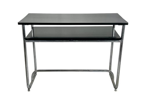 Machine Age Chromed Steel and Lacquered Wood Console or Desk