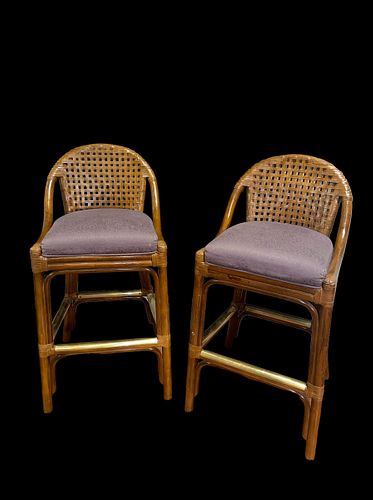 Pair AFTER PALECEK SHELBY WILLIAMS Mid Century Faux Bamboo Barstools