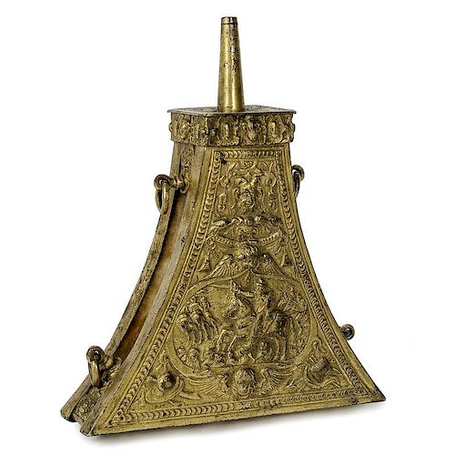 French Gilded Brass Renaissance Powder Flask