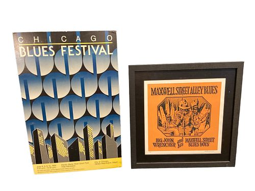 Two Chicago Blues Festival & Maxwell Street Alley Blues Posters ROBERT CRUMB