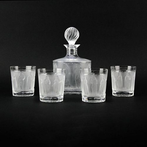 Lalique Crystal "Femmes" Decanter and 4 Glasses