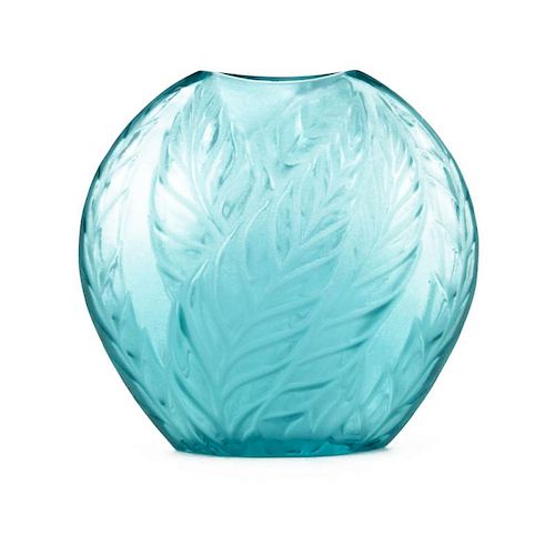 Modern Lalique Crystal Leaf Vase
