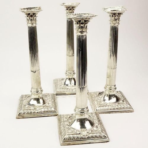 Set of Four (4) 18th Century English Silver Corinthian Column Candlesticks