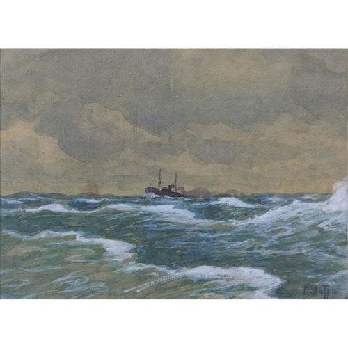 Early 20th Century Russian-Ukrainian Watercolor and Gouache on Paper "Ship In Choppy Seas"