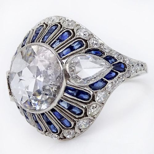 Art Deco Design Approx. 3.0 Carat Rose Cut Diamond and Platinum Filigree Ring