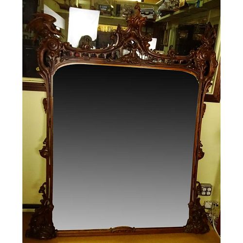 Large Renaissance style Carved Wood Beveled Wall Mirror