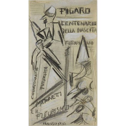 Francesco Grisi, Italian (1927-1999), Charcoal and Gouache on Paper, Futurist Sketch