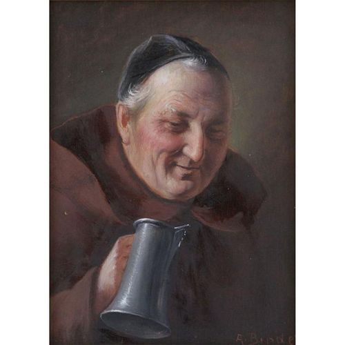 Alois Binder, German (1857-1933) Oil on panel "Friar With Stein"