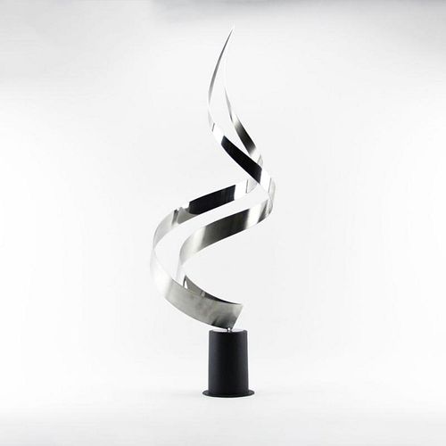 Curtis Jere, American/Chinese (1910-2008) Modern Metalwork Twisted Flame Sculpture n Metal Base