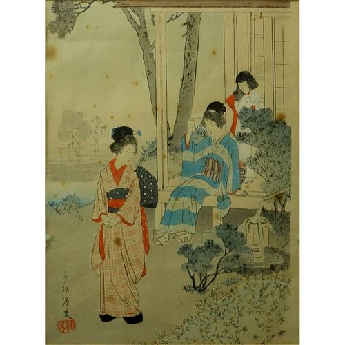 Miyagawa Shuntei, Japanese (1873-1914) 19th Century color woodblock "Beauties And Power"