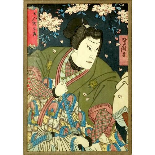 Antique Japanese Color Woodblock Print "Kabuki Actor"