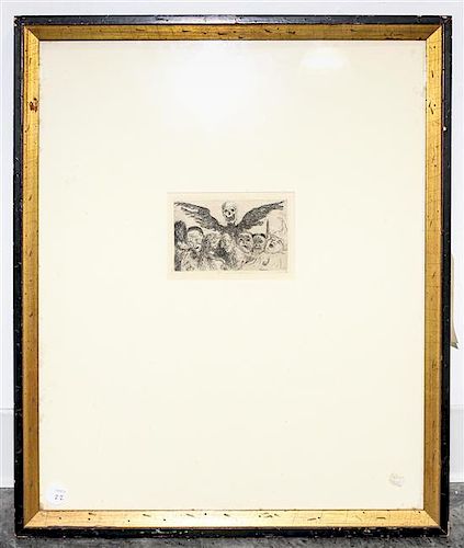 James Ensor, (Belgian, 1860-1949), Winged Skull and Demons